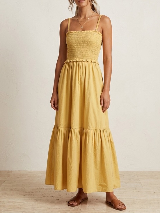 A.L.C. Dresses & Skirts - A.L.C. Austyn Smocked Maxi Dress Maize Yellow Cotton Size 4